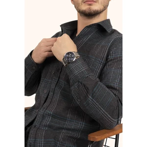 Açık Siyah Yeşil Çizgili Slimfit Oduncu Erkek Gömlek