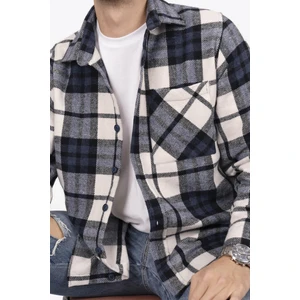 Lacivert Beyaz Geçiş Oversize Oduncu Erkek Gömlek