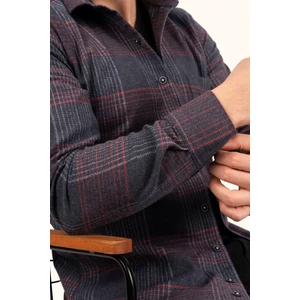 Lacivert Kırmızı Çizgili Slimfit Oduncu Erkek Gömlek