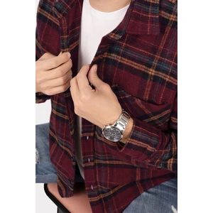 Bordo Sarı Çizgili Oversize Oduncu Erkek Gömlek