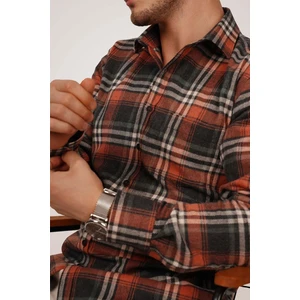 Kiremit Çizgili Slimfit Oduncu Erkek Gömlek