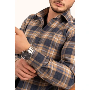Hardal Lacivert Slimfit Oduncu Erkek Gömlek