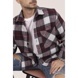 Kiraz Beyaz Geçişli Oversize Oduncu Erkek Gömlek
