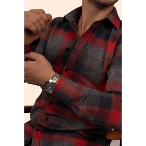 Kırmızı Gri Dama Desenli Slimfit Oduncu Erkek Gömlek