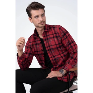 Kırmızı Mavi Çizgili Slimfit Oduncu Erkek Gömlek