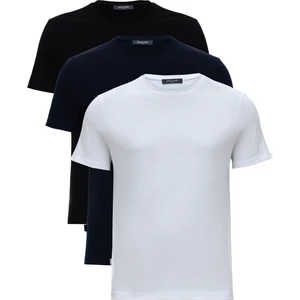 Pierre Cardin Erkek Beyaz-Lacivert-Siyah 3'lü Slim Fit %100 Pamuk Bisiklet Yaka Basic Tişört Paketi 50318808-VR140