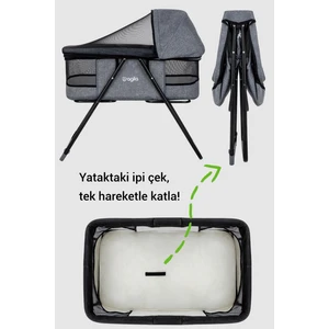 Katlanır Bebek Beşiği, Portatif Beşik, Anne Yanı Bebek Beşiği - Gri