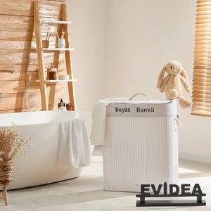 Deco&style Bambu Çift Hazneli Çamaşır Sepeti - Beyaz