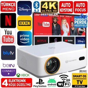 Leisure L570B Smarttv 4K Destekli Projeksiyon Cihazı +Auto Focus+Auto Keystone+6g Wifi+5.2 BLUETOOTH+300 Inç Yansıtma+Dolby Premium Ses Sistemi Beyaz Ps5/ps4/xbox