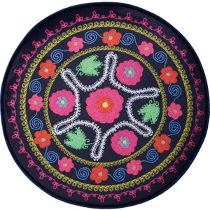 Just Home Retro Yuvarlak Etnik Puf - Renkli