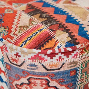 Just Home Retro Kare Dijital Patchwork Puf - Renkli