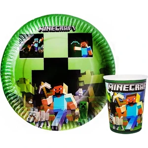 Minecraft Temalı Karton Tabak ve Bardak Seti 8+8 Adet
