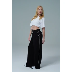 Soft Touch Premium Slit Palazzo Pants - Siyah Yüksek Bel Modal Kumaşlı Yırtmaçlı Kadın Palazzo Bol Paça Eşofman Altı
