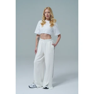 Soft Touch Premium Slit Palazzo Pants - Bej Yüksek Bel Modal Kumaşlı Yırtmaçlı Kadın Palazzo Bol Paça Eşofman Altı