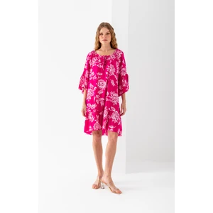 Kadın Pembe Beyaz Geniş Bağcıklı Yaka Eteği Fırfırlı Viskon Dokuma Elbise