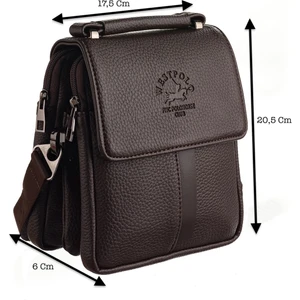 Çok Bölmeli El ve Omuz Askılı Vegan Deri Mıknatıslı Erkek Çantası (Küçük Boy) - Kahverengi