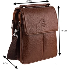 El ve Omuz Askılı Vegan Deri Erkek Çantası (Orta Boy) - Fındık