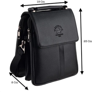 El ve Omuz Askılı Vegan Deri Erkek Çantası (Orta Boy) - Siyah