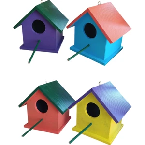 Ncy Home Ahşap Kuş Yuvası Dış Mekan Suya Dayanıklı 4 Adet