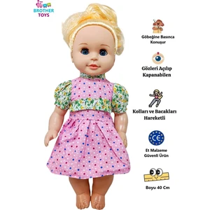Brother Toys Göbeğine Basınca Konuşan Cam Gözlü Oyuncak Et Cansu Bebek Büyük Boy 40 Cm.