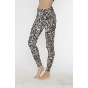 Kar Leoparı Desenli Likralı Uzun Kadın Tayt - KB3005