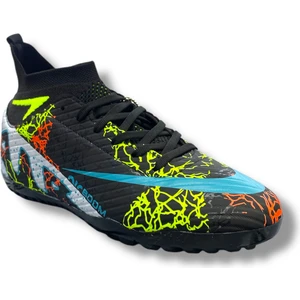 Yeni Model Çoraplı Halısaha Ayakkabı Siyah Gri Sarı Desenli