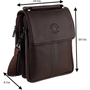 El ve Omuz Askılı Vegan Deri Erkek Çantası (Orta Boy) - Kahverengi