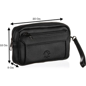 4 Gözlü Bileklik Kemerli Vegan Deri Unisex El Çantası Seyahat Çantası - Siyah