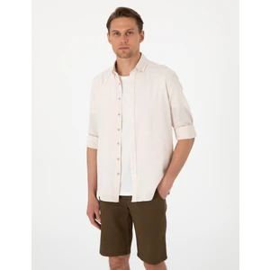 Pierre Cardin Erkek Bej Keten Karışımlı Regular Fit Uzun Kollu Gömlek 50303245-VR011