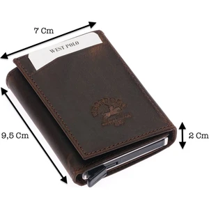 Safari Unisex Bol Kartlık Bölmeli Crazy Eskitme Hakiki Deri Mekanizmalı Cüzdan - Kahverengi