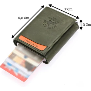 Safari Unisex Bol Kartlık Bölmeli Crazy Eskitme Hakiki Deri Mekanizmalı Cüzdan - Yeşil