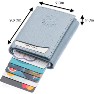 Hakiki Deri Mekanizmalı Unisex Cüzdan Şık ve Kompakt Tasarım - Buz Mavisi