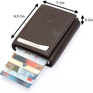 Hakiki Deri Mekanizmalı Unisex Cüzdan Şık ve Kompakt Tasarım - Kahverengi