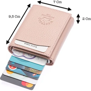 Hakiki Deri Mekanizmalı Unisex Cüzdan Şık ve Kompakt Tasarım - Pudra