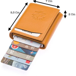 Hakiki Deri Mekanizmalı Unisex Cüzdan Şık ve Kompakt Tasarım - Turuncu