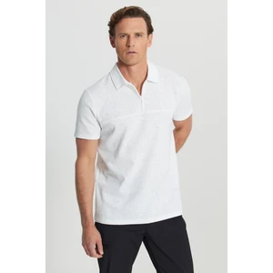 Pamuklu Slim Fit Dar Kesim Polo Yaka Jakarlı Esnek Tişört