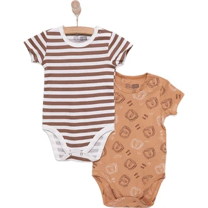 Hellobaby Erkek Bebek Body 2li Aslan Desenli Kısa Kol Kahverengi