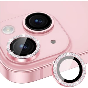 Apple iPhone 14 / 14 Plus ve 15 / 15 Plus Parlak Taşlı Kamera Koruma Renkli Lens Koruyucu Temperli Cam