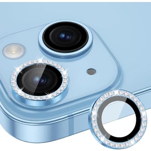 Apple iPhone 14 / 14 Plus ve 15 / 15 Plus Parlak Taşlı Kamera Koruma Renkli Lens Koruyucu Temperli Cam
