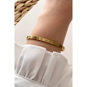 ÇLK Accessories Çelik Taşlı Roma Rakamlı Ince Kelepçe Çelik Bileklik TRBILEK7817 B38003