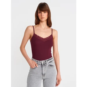 21015 Dantel Detaylı Top-Bordo