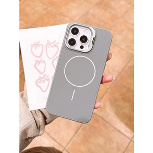 Paladyum Case Apple iPhone 16 Pro Uyumlu Ince Magsafe Çizgili Metal Kamera Çerçeve Standlı Gri Kılıf