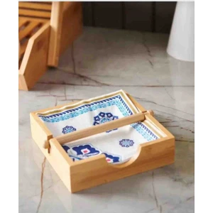 Kamptek Ahşap Kare Bambu Dekor Peçetelik Mutfak Yemek Masası