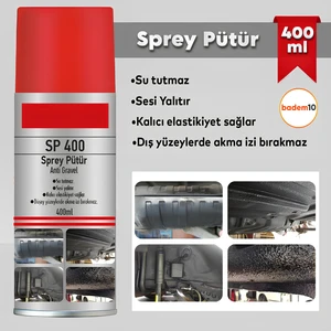 Sprey Pütür Su Tutmaz Ses Yalıtımlı Boyanabilir Kaplama Araç Araba Çamurluk Taş Darbe Koruma 400ML