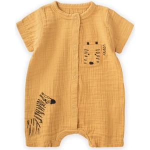 Zebra Nakışlı Müslin Şort Tulum 0-3 Yaş Pastel Sarı