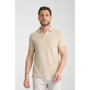 2032 Rico Erkek Açık Bej %100 Pamuk Waffle Regular Fit Polo Yaka Tişört