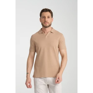 2032 Rico Erkek Koyu Bej %100 Pamuk Waffle Regular Fit Polo Yaka Tişört