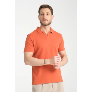 2032 Rico Erkek Turuncu %100 Pamuk Waffle Regular Fit Polo Yaka Tişört