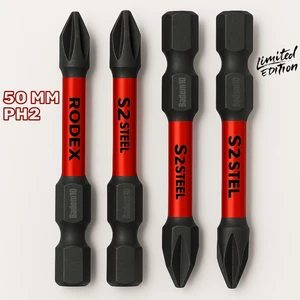 Rodex 4 Adet Mıknatıslı Bits Uç Ph2 50 mm Vida Sökme 5 cm Yıldız Matkap Vidalama Ucu S2 Çeliği
