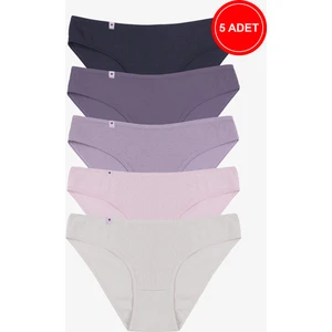 Kadın Külot 5 Li Pamuklu Etiket Detaylı Fitilli Ribana